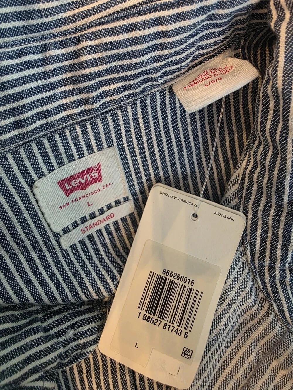 LEVI'S The Western Standard Fit Short Sleeve Pearl Snap Stripe Shirt Mens L NEW
